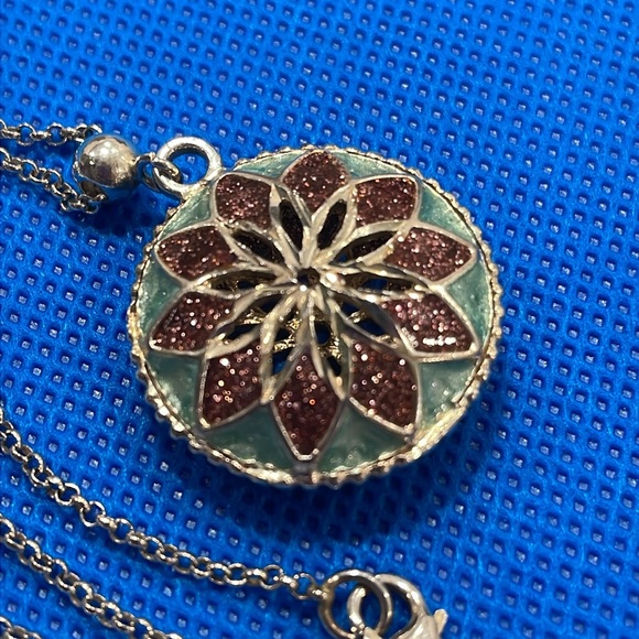 Blue and Purple Enamel Flower Puff Pendant Necklace - Picture 8 of 10